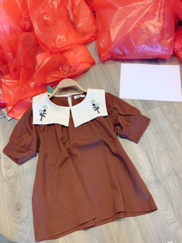 Brown Blouse with White Peter Pan Collar - Image 2